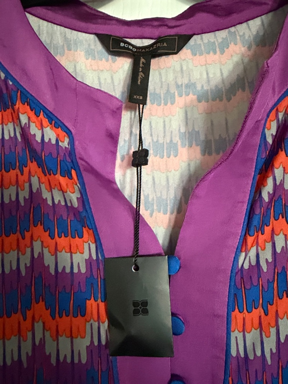 BCBGMaxAzria Purple-Trim Multicolor Patterned Tunic. - Picture 3 of 10